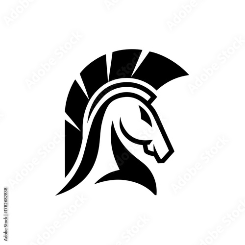 Illustration of a horse head wearing a spartan helmet on transparent background