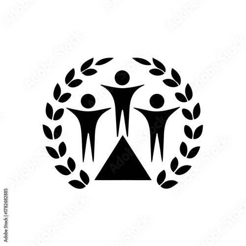 Silhouette of people with triangle and laurel wreath on transparent background