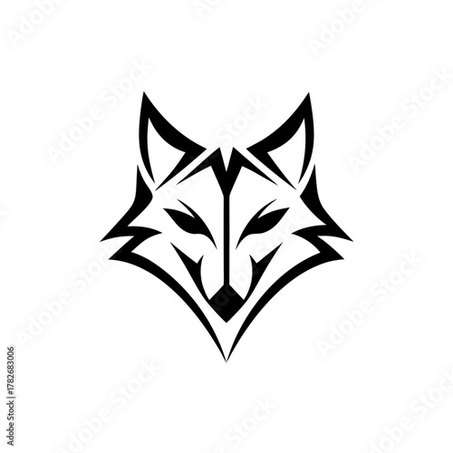 Stylized black and white fox head geometric design on transparent background
