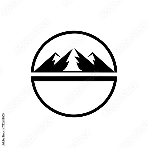 Mountains inside a circle with a line separation on transparent background