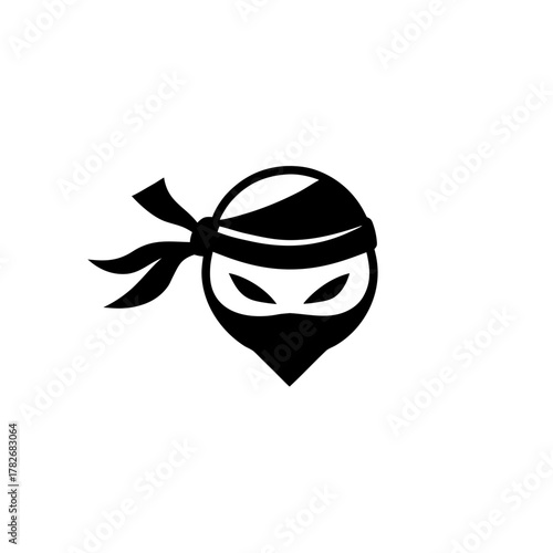 Stylized ninja head with mask and tied headscarf icon on transparent background