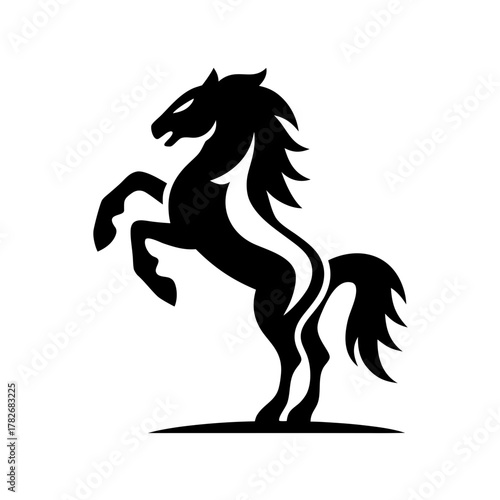 Silhouette of a rearing horse in black and white on transparent background