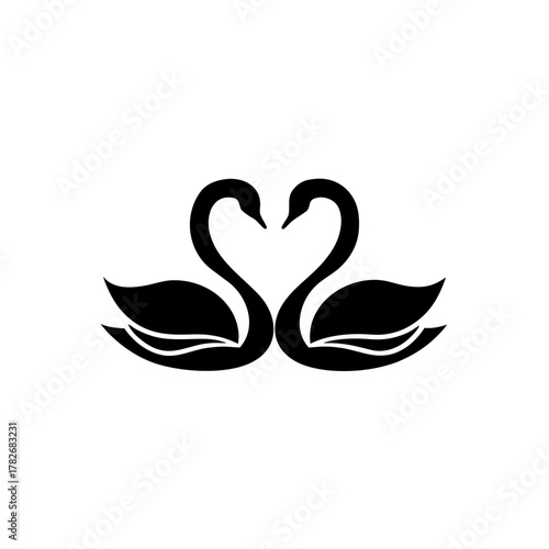 Two swans forming a heart shape in black color on transparent background