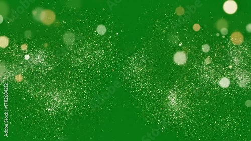 Dynamic Bokeh Dust Effect with glitter sparkle animated green screen 4k chroma key 3d animation white shining light lights background glowing stars concept christmas party celebrate birthday