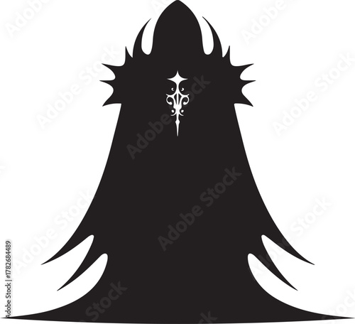 Stylized dark hooded figure with ornate mystical symbol design Vector