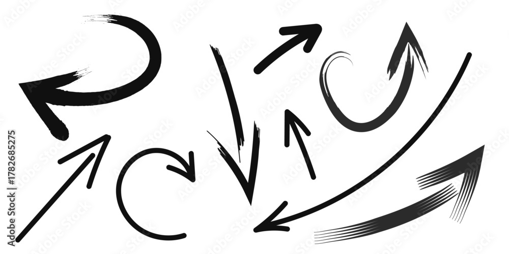 Obraz premium hand drawn sketch pencil drawing many different arrow element set, graphic vector pen scribble icons isolated on transparent png