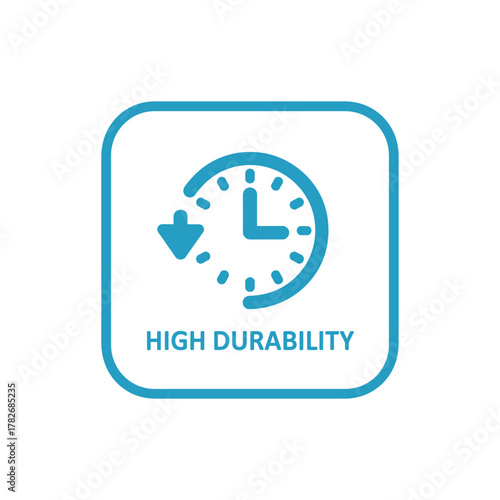Icon representing high durability and long lasting quality with a clock and arrow symbol