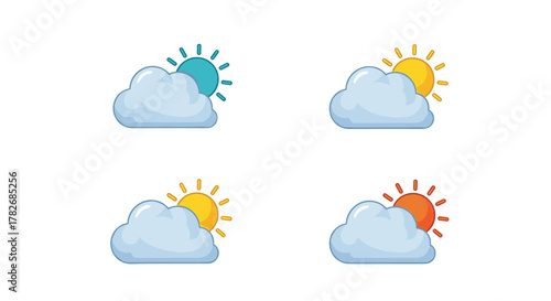 Understanding different types of cloud cover and sun icons used for weather forecasts.