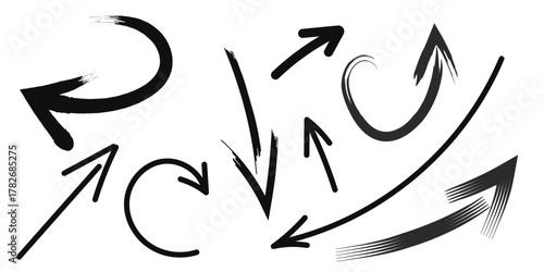 hand drawn sketch pencil drawing many different arrow element set, graphic vector pen scribble icons isolated on transparent png