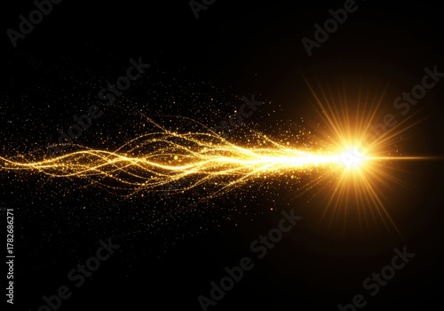 Bright golden energy burst with streaks on black background