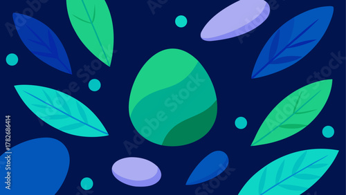 Abstract leaves and oval shapes on dark background on transparent background