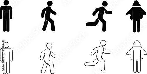Stick figure icons showing different movements, black and outline