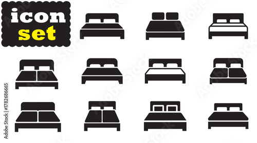 Double bed icon Set, Double bed solid vector