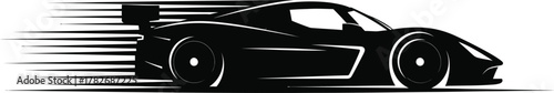 Silhouette of a fast sports car in motion, showcasing speed and performance isolated on white background