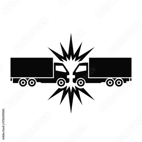 Two semi trucks colliding head on in a dramatic accident illustration