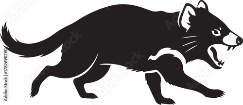 Fierce tasmanian devil silhouette running with mouth open in wild action pose