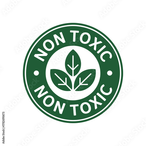 Green non toxic seal of approval with leaf symbol for safe products