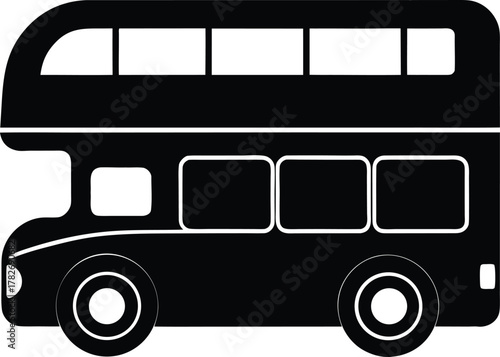 Double Decker Bus Silhouette Icon Vector Illustration Public Transport City Tour Travel Tourism Sightseeing Passenger Ride Touristic