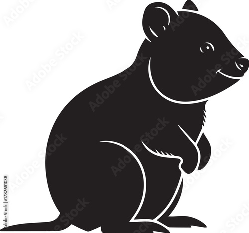 Happy quokka silhouette symbol icon cute australian marsupial wild animal wildlife