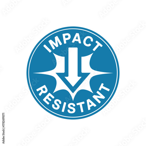Blue circular icon symbol indicating impact resistance and durability