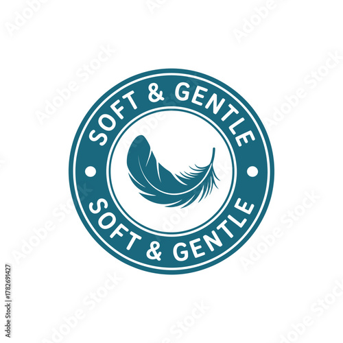 Soft and gentle emblem with a delicate feather illustration