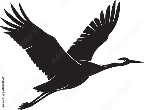 Majestic crane bird silhouette in full flight graceful wings spread wide soaring high