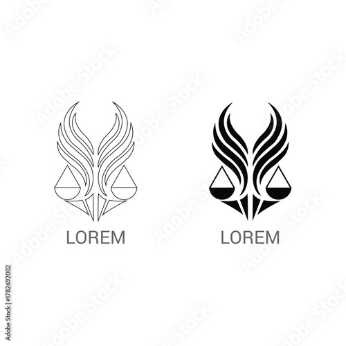 Black and white abstract scales of justice with wings logo