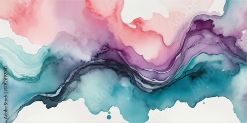 Abstract watercolor painting featuring colorful cloud and sky textures on grunge paper