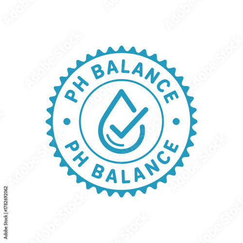 Circular stamp emblem with water drop and check mark symbolizing ph balance