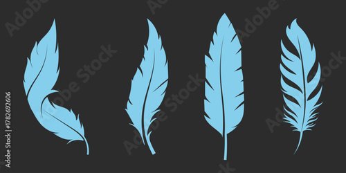 Vector Feather Icons collection. Black feather silhouette set. Bird Feather silhouette vector set. bird feather vector illustration icon . eps 10