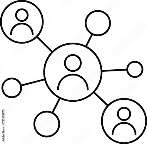 Line vector illustration representing social network connections and global business communication. Symbolizes teamwork, digital interaction, technology, and international collaboration