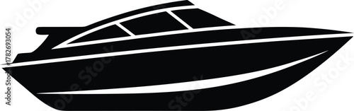 Black Silhouette Boat Icon Yacht Vessel Watercraft Cruise Marine Tourism Recreation Trip Travel Sport Sailing Motorboat