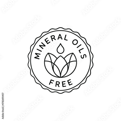 Circular stamp icon indicating mineral oils free formula for cosmetics and skincare