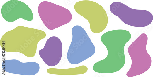 Collection of organic fluid shapes in pastel colors on white background