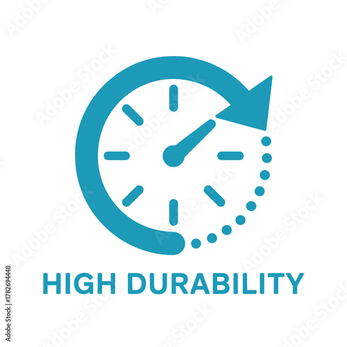 Clock icon with arrow indicating long lasting durability and time passing