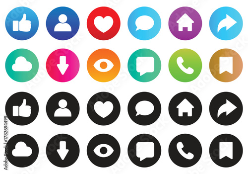 Modern Social Media interface  and Web Icons Collection like, comment, share, message, thumb and save simple black style symbol sign for apps and website, vector illustration.