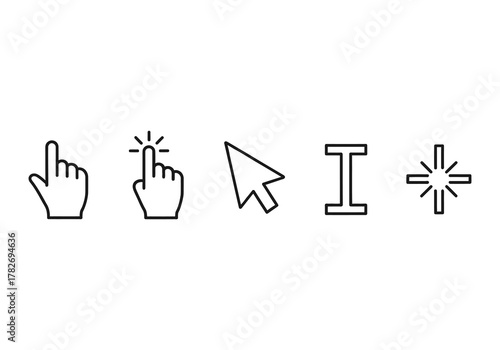 A collection of simple black line icons representing various computer actions
