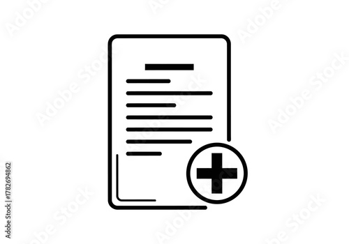 Document with a plus symbol indicating addition or medical information