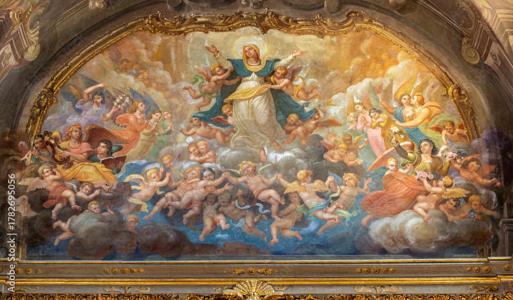 Fototapeta premium Asti - The fresco of Assumption in the church Chiesa di San Martino by Menasti from second half of 18. cent.