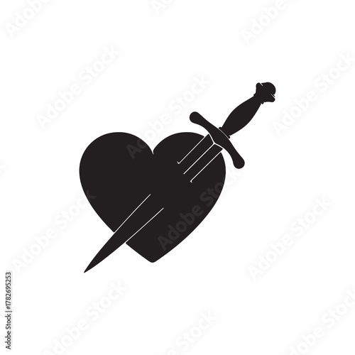 Heart and Dagger Silhouette ve tor on white back ground