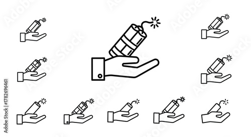 Illustration of hands holding dynamite sticks with exploding fuses shown
