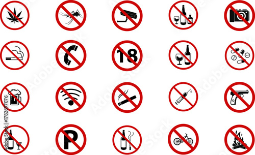 Universal prohibition lexicon: a comprehensive collection of restricted activity symbols in standardized red and black for public space signage
