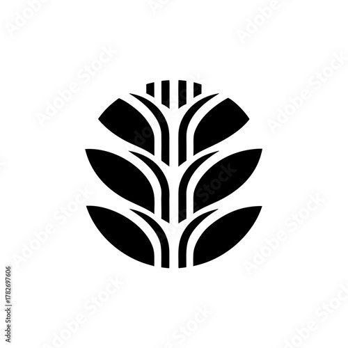 Abstract plant design in a circle on transparent background silhouette