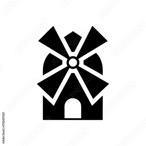 A silhouette of a simple windmill on transparent background