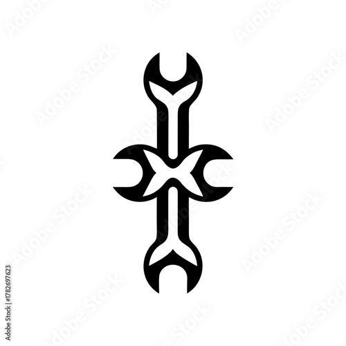 Abstract symmetrical wrench icon on transparent background silhouette