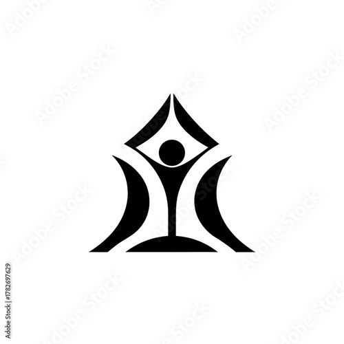 Stylized figure with arms raised on transparent background silhouette