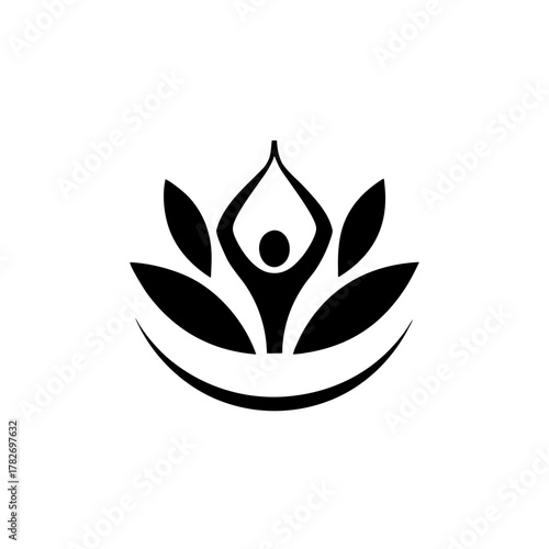 Person meditating in lotus flower on transparent background silhouette