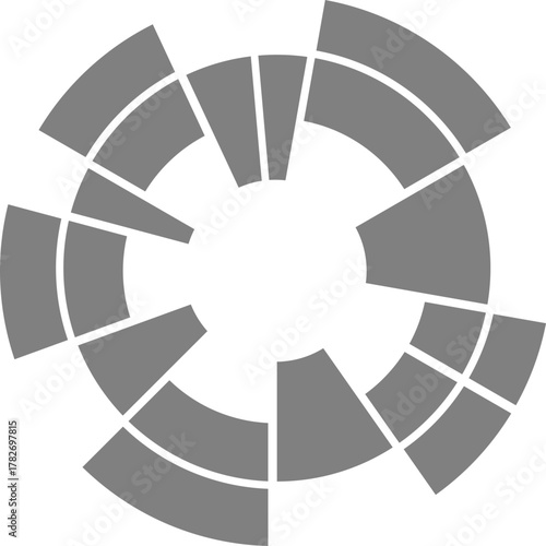 Balanced radial divisions create a uniform circular burst with consistent distribution from the core.