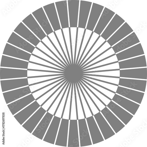 Closely spaced radial rays extend from the center creating a compact sunburst circular layout.