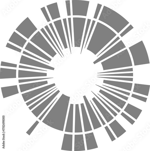 Numerous compact circular divisions create a densely segmented radial wheel for structured distribution.